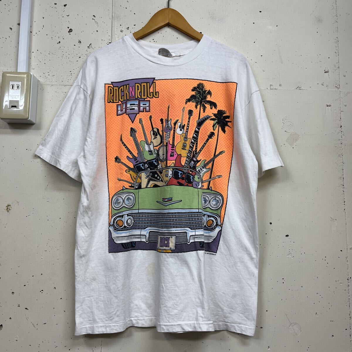 90s 90年代 ROCKnROLL USA USA製 シングル INK MARBLES 両面 プリント 半袖 Tee Tシャツ 白 ホワイト メンズ L ギター拍卖