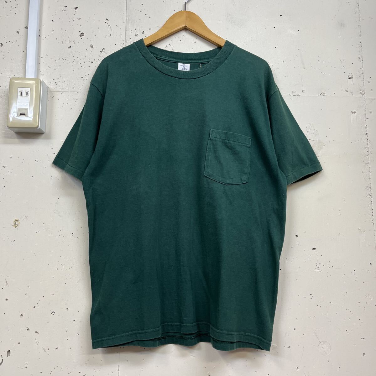 USA製 ポケットTee 半袖 コットン tシャツ 緑 グリーン 無地 耳付きポケット メンズ XL 拍卖