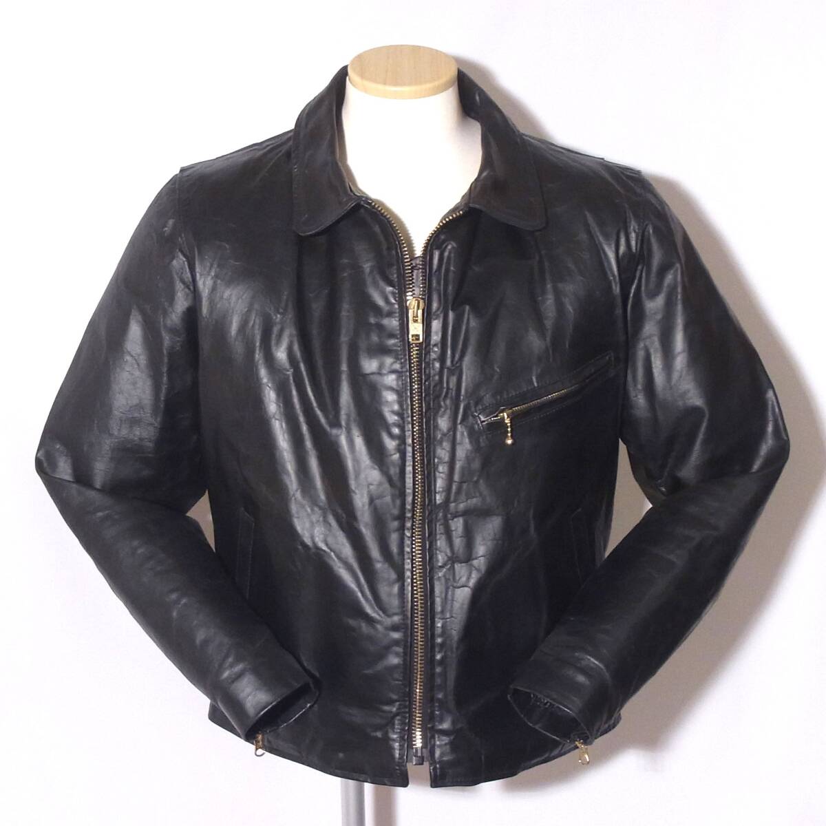 VANSON【バンソン/ENFホースハイド馬革44/襟付シングルライダース】大きいサイズ/④拍卖