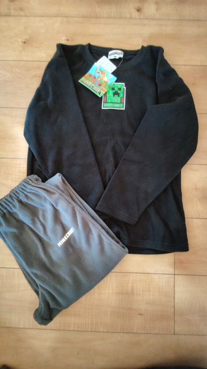 新品! MINECRAFT マインクラフト☆ 長袖パジャマ フリース☆秋冬上下セット ブラック 150センチキッズ拍卖