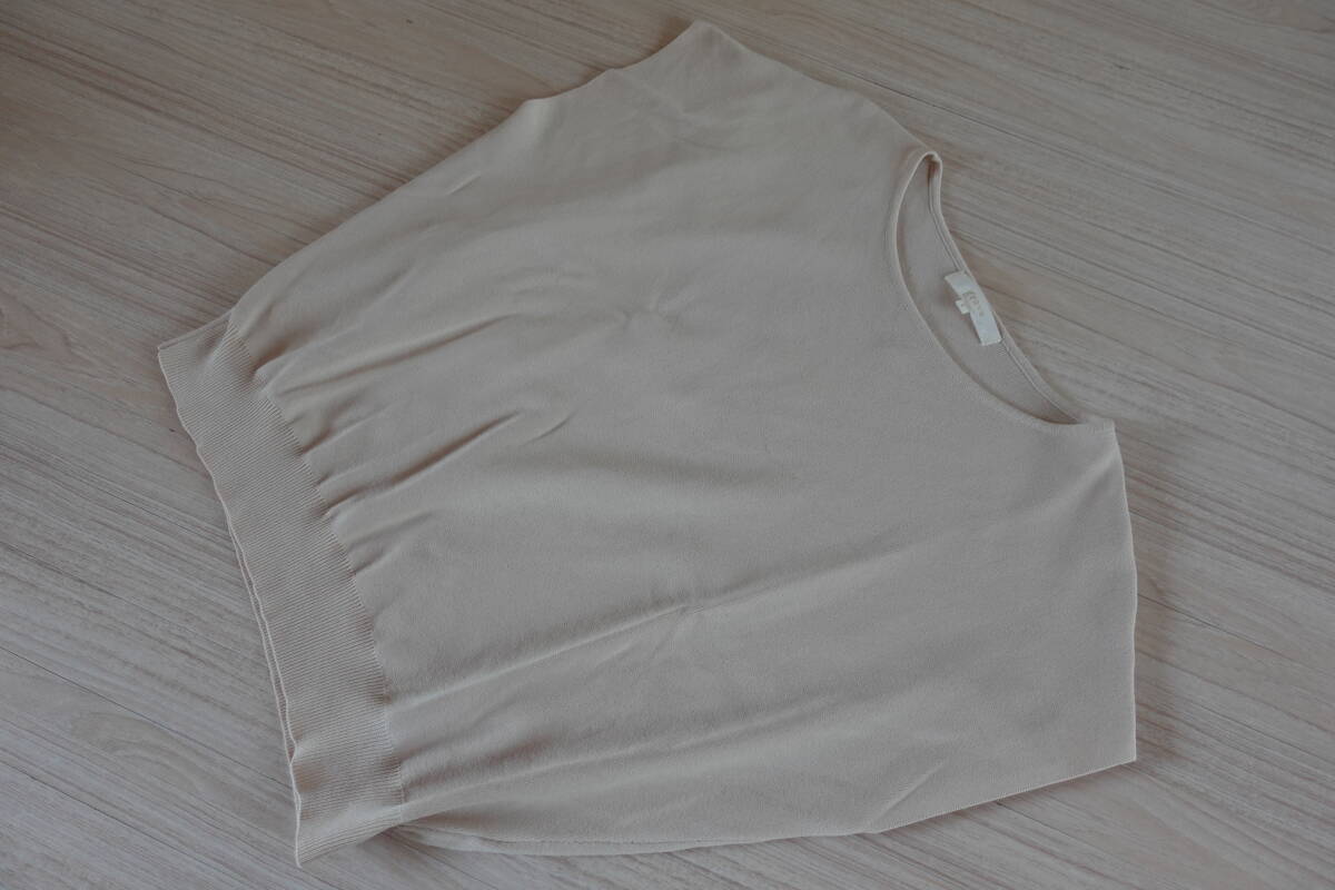 送料無料★美品L【grove】定価3848円やわらかドライタッチフレンチスリーブニット★上質ナチュラルキナリシンプル無地サマーニット半袖拍卖