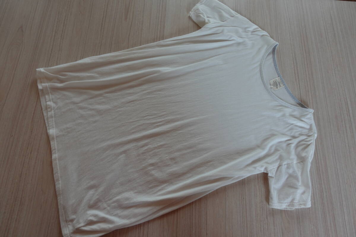 送料無料★美品F【ハートマーケット】コットンロング半袖Tシャツ★白ホワイト無地チュニックロングTシンプル薄手夏綿通勤通学デート旅行拍卖