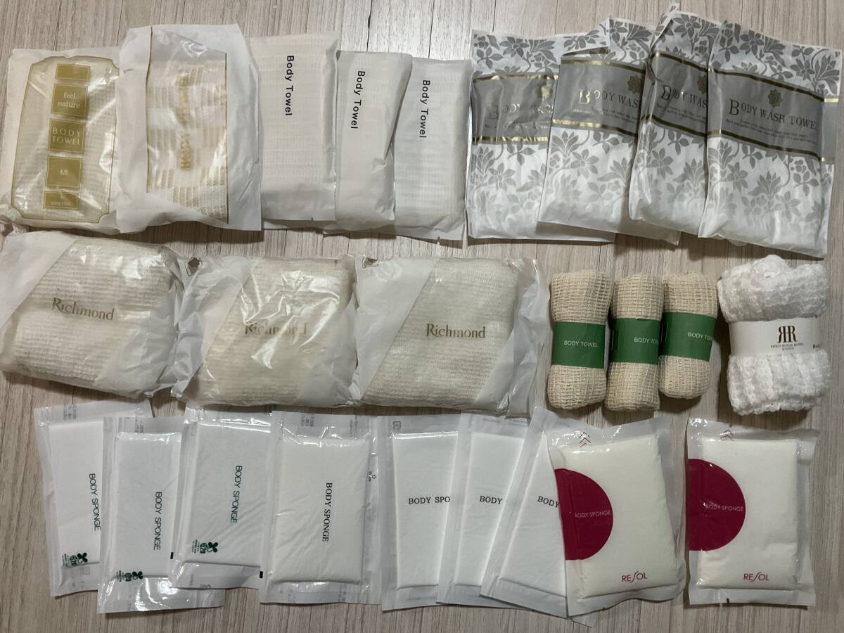 送料無料★新品【使い捨てボディタオル&ボディスポンジ25個】ホテルアメニティ 旅行 お風呂バス身体洗い拍卖