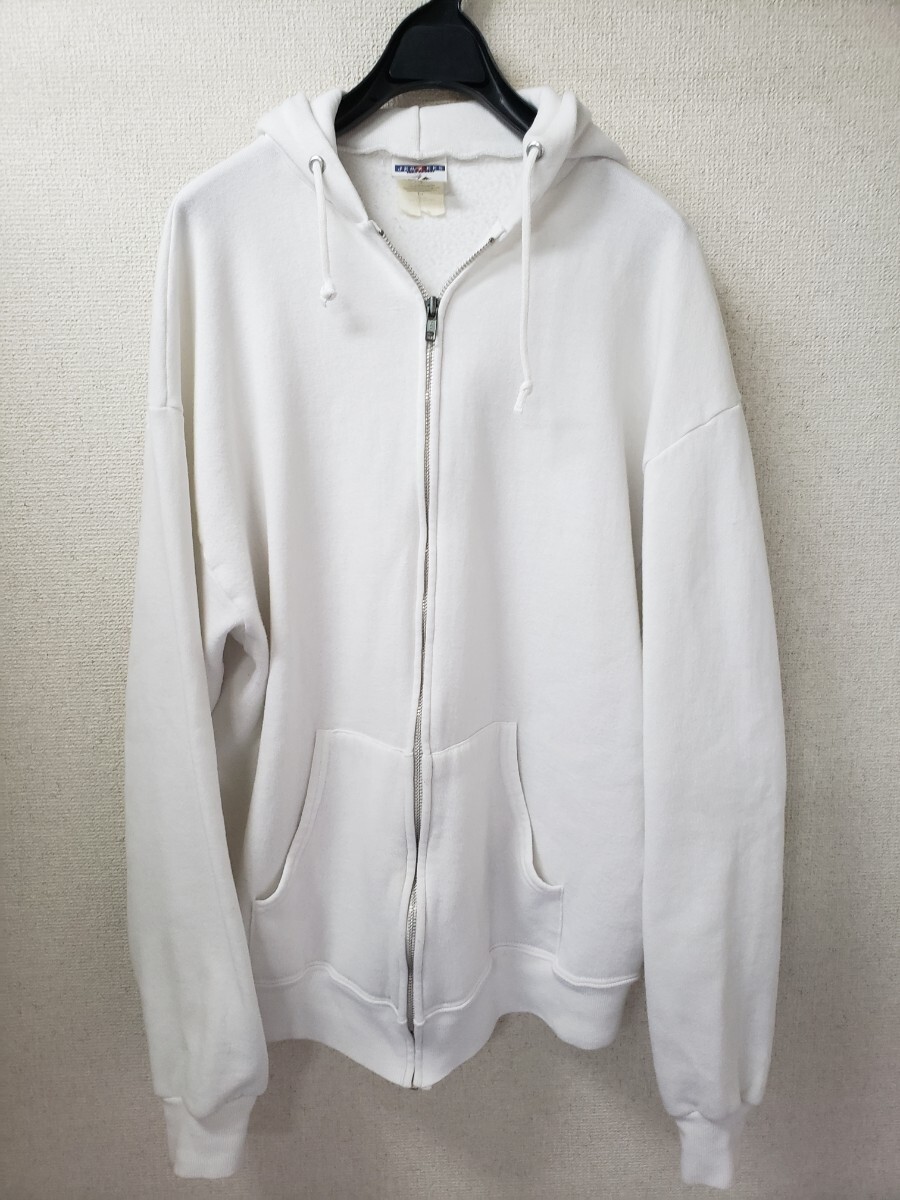 90s JERZEES ホワイト ブランク フルジップパーカー アルミZIP YKK 拍卖
