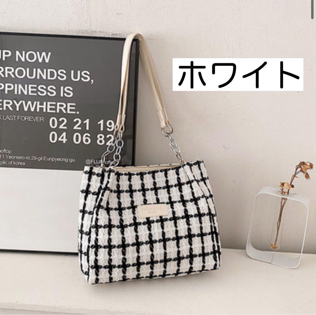 【セール中】【ホワイト】トートバッグ 格子柄 チェック レディース ハンドバッグ コンパクト レディース 休日拍卖