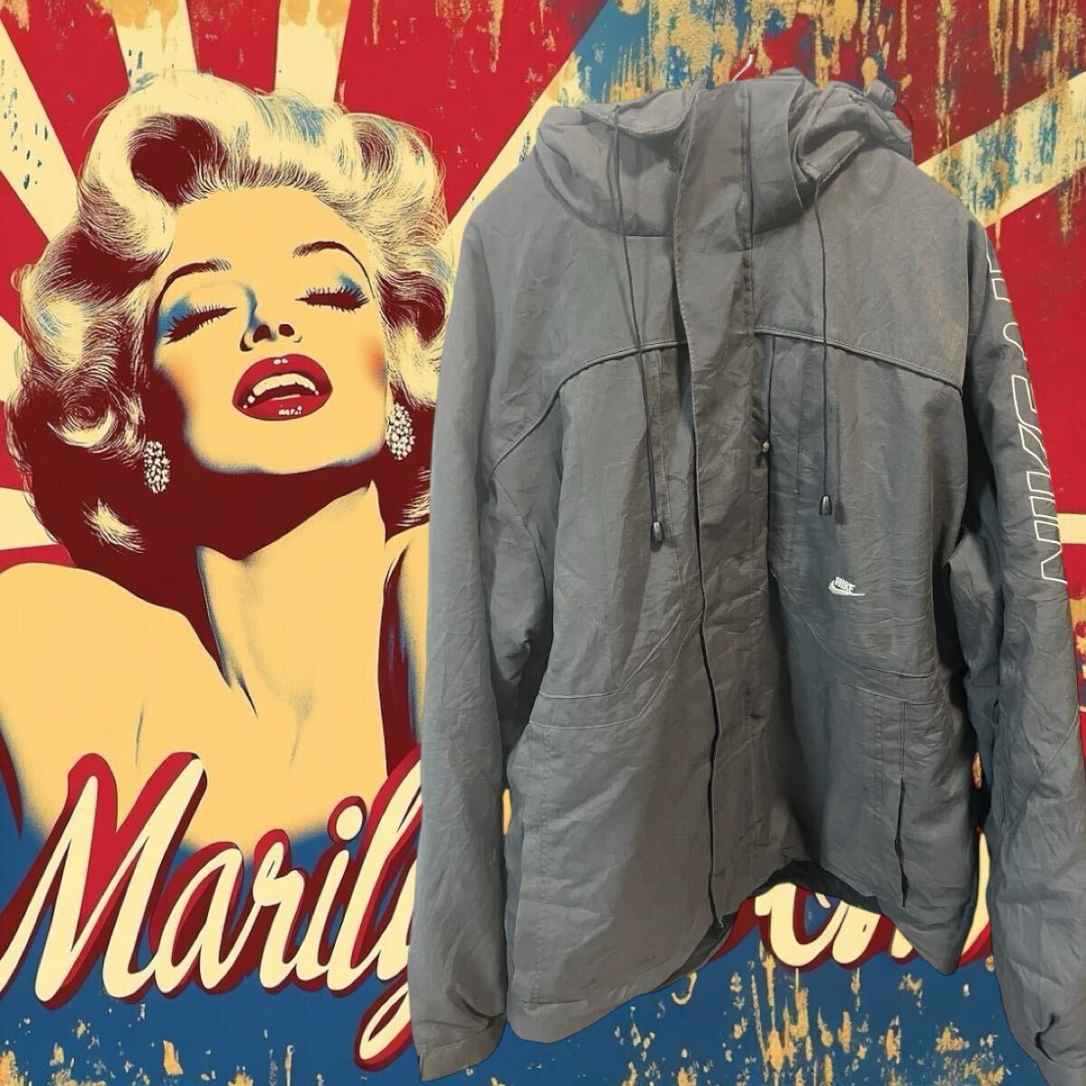 【NIKE】AIR ヴィンテージ 古着中綿ジャケット ナイキ 刺繍ロゴ グレー Lサイズ相当 スポーツウェア EUモデル ジャケット拍卖