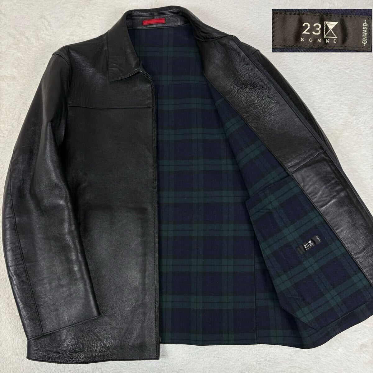 美品 【Lサイズ ラムレザー ブラックウォッチ】23区 ニジュウサンク ライダースジャケット ブルゾン レザージャケット 羊革 本革 樫山 48拍卖