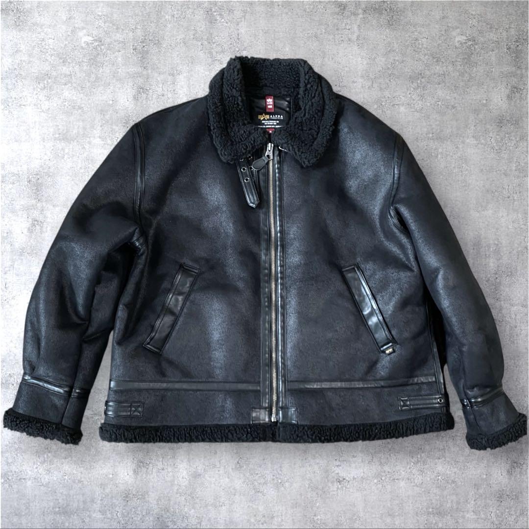 【極美品】ALPHA INDUSTRIES アルファインダストリーズ B-3 フェイクムートンジャケット XL フライトジャケット 漆黒 ブラック拍卖