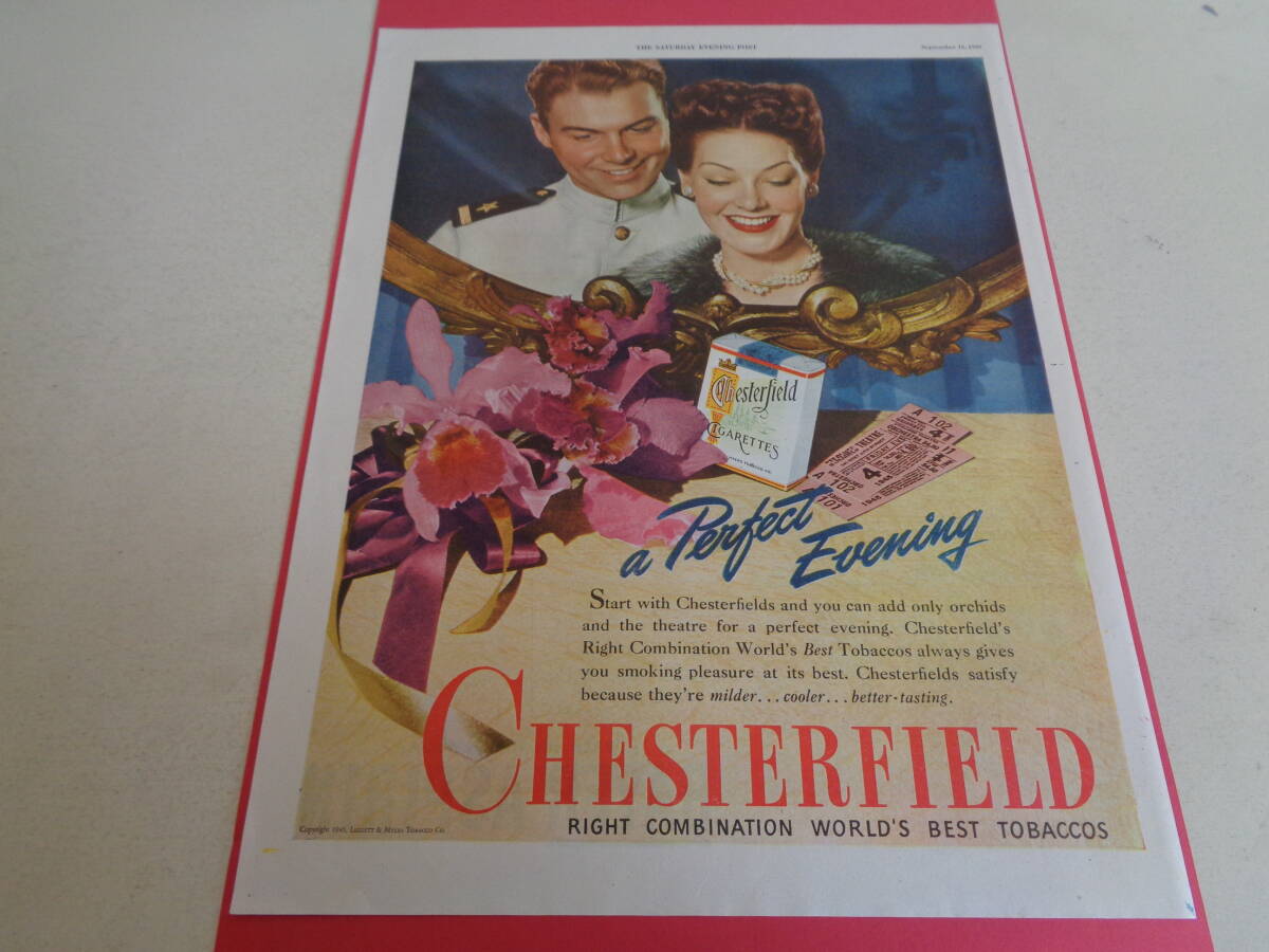 即決 広告 アドバタイジング タバコ シガレット ABC CHESTERFIELD 1940s アスピリン 鎮痛剤 ヴィンテージ拍卖