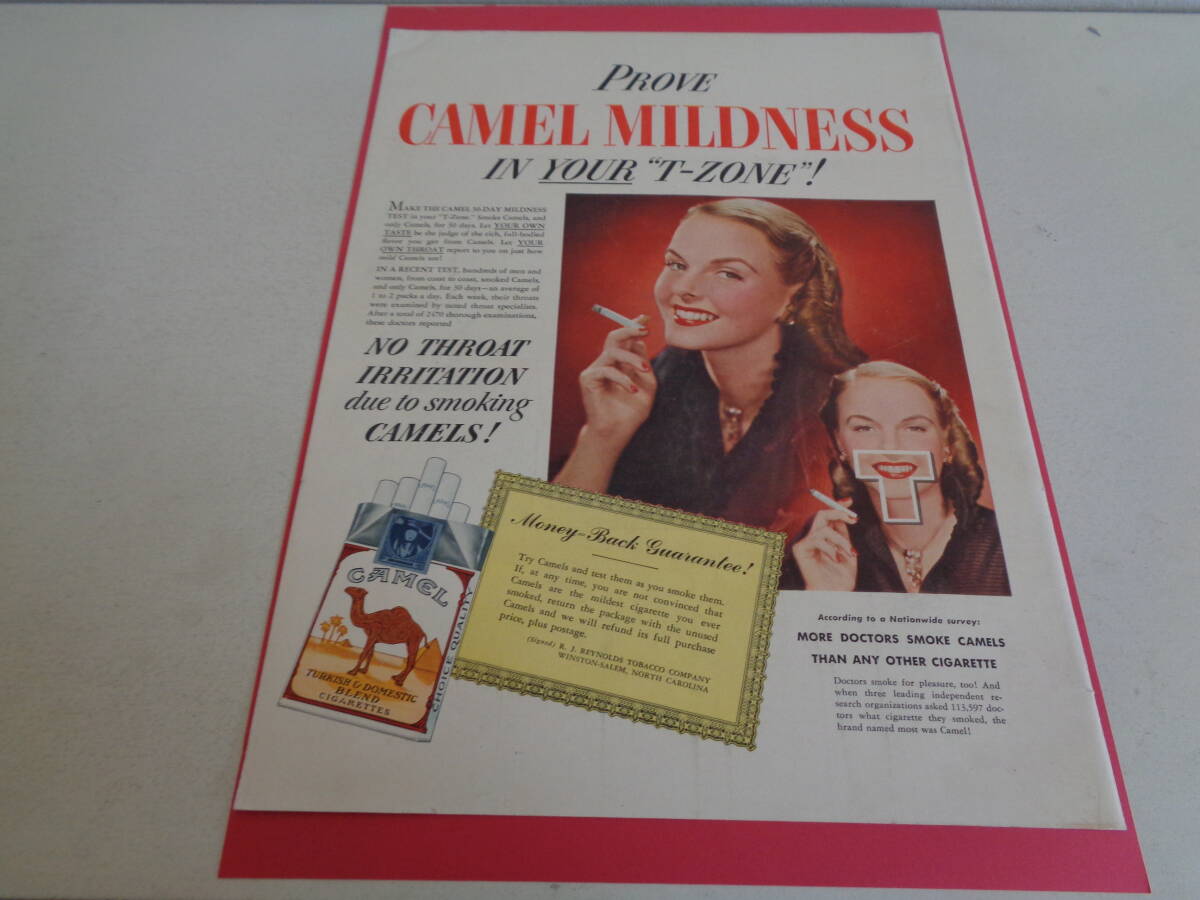 即決 広告 アドバタイジング タバコ シガレット キャメル CAMEL 1950s 洋酒 ウィスキー カナディアンクラブ アメリカ拍卖