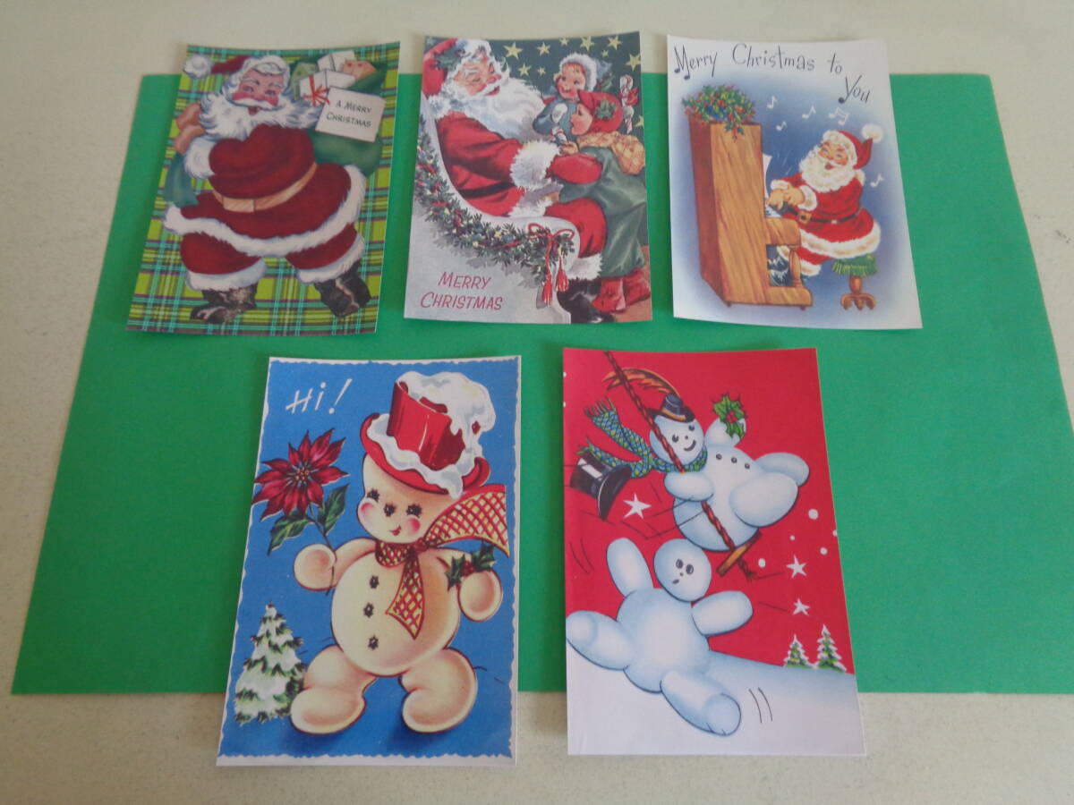 即決 新品 ポストカード 絵はがき 5枚セット 光沢紙 サンタクロース クリスマス スノーマン 雪だるま グリーティングカード 拍卖