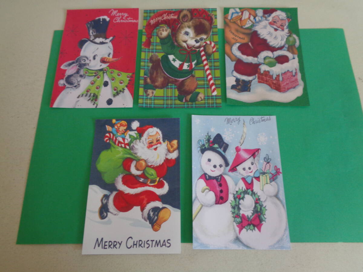 即決 新品 ポストカード 絵ハガキ 5枚セット 光沢紙 サンタクロース柄 クリスマス スノーマン 雪だるま ハンドクラフト 紙手芸拍卖