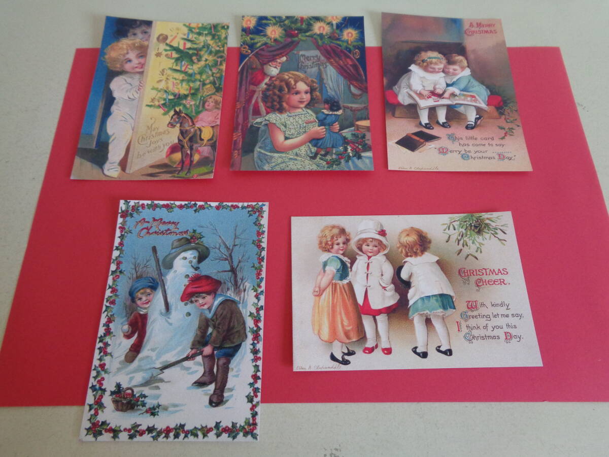 即決 新品 ポストカード 絵ハガキ 5枚セット 光沢紙 ビクトリアン クリスマス レトロ イラスト アンティーク ハンドメイド拍卖