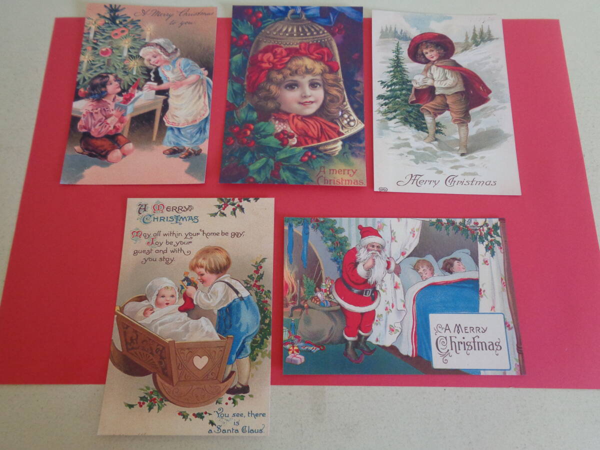 即決 新品 ポストカード 絵はがき 光沢紙 5枚セット ハンドメイド ビクトリアン クリスマス レトロ イラスト サンタクロース 拍卖