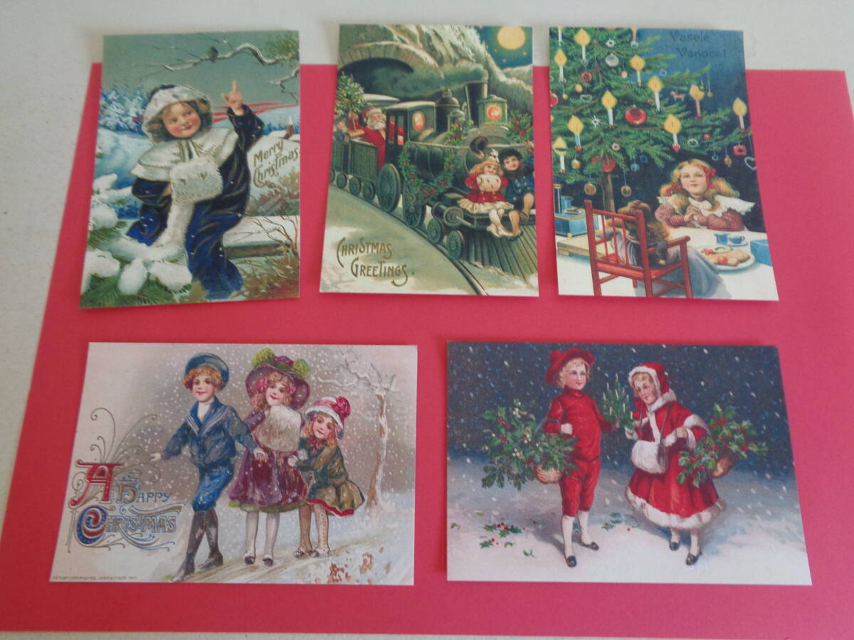 即決 新品 ポストカード 絵はがき 光沢紙 5枚セット ビクトリアン クリスマス グリーティングカード 男の子 女の子 アメリカ拍卖