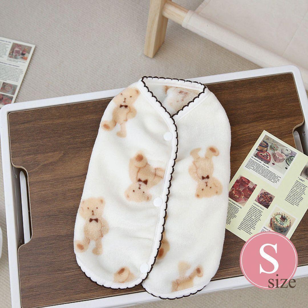 犬服 防寒 クマ柄 ベスト S ドッグウェア ホワイト 白 冬服 暖かい くま ボタン フワフワ モフモフ拍卖