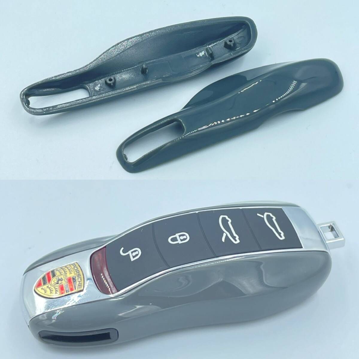 グレー☆ポルシェ スマートキーカバー☆ キーケース キーホルダー 着せ替えマカン カイエン カレラ 911 ボクスター パナメーラ ykshopk拍卖