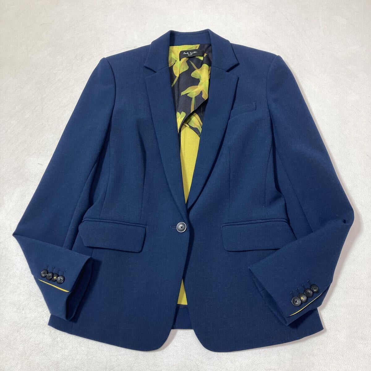 242 美品 Paul Smith BLACK ストレッチ テーラードジャケット レディース 38 ネイビー 裏地花柄 フォーマル ポールスミス 51015F拍卖