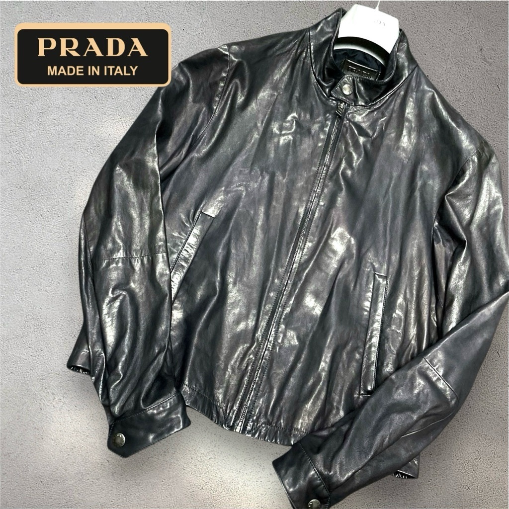 美品◆70万【プラダ・革タグ】ベイビー ラムレザー ジャケット【◎とろとろ】PRADA 【イタリア製】 L-XL相当 一点物◎メンズ/ダウン コート拍卖