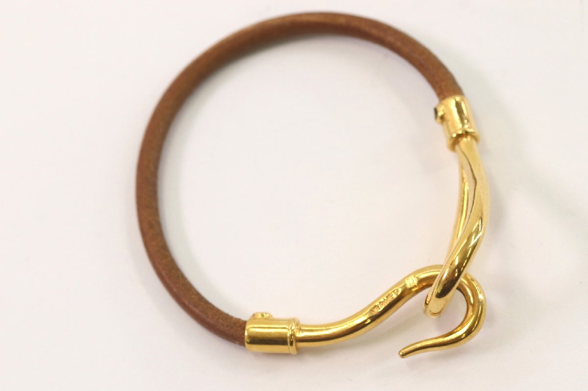 HERMES エルメス ジャンボ レザー ゴールド金具 ブレスレット アクセサリー レディース メンズ 3522-Y拍卖