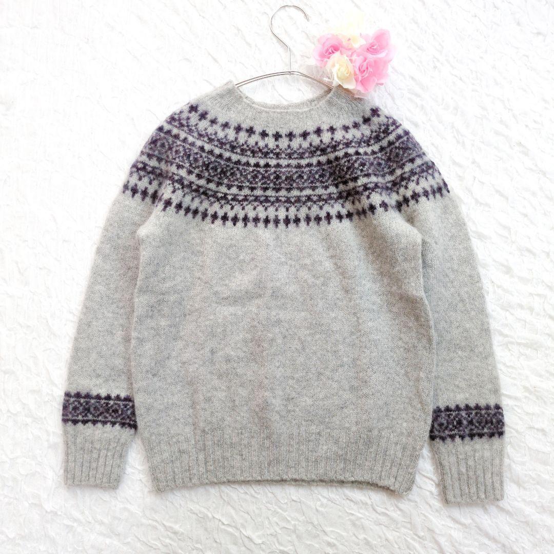【極美品】Harley of Scotland フェアアイル柄 ノルディック ハーレーオブスコットランド 長袖ニット ウール 36 S拍卖