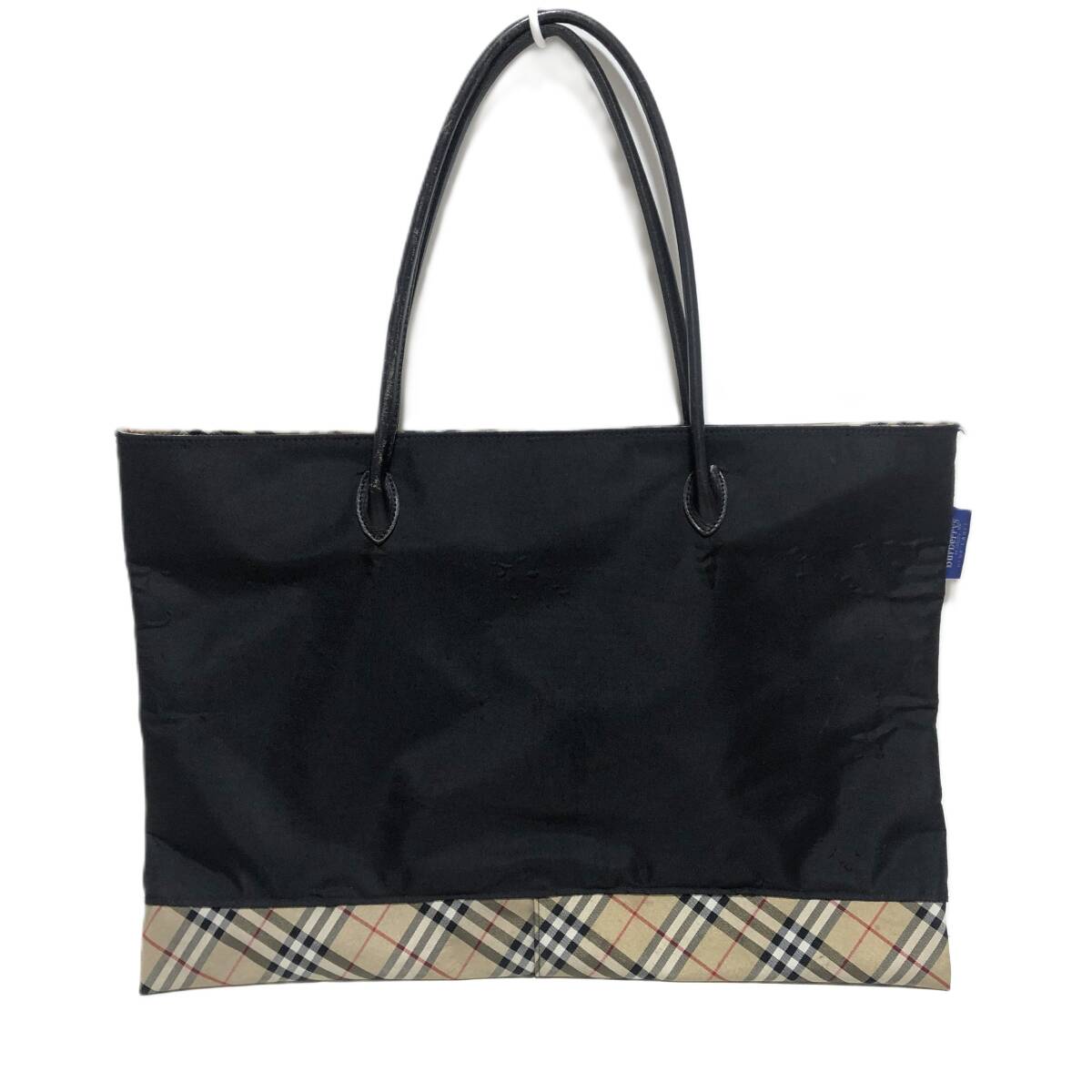 BURBERRY’S OF LONDON BLUE LABEL バーバリーブルーレーベル 大判 ナイロン トートバッグ 黒×ノバチェック ハンドバッグ拍卖