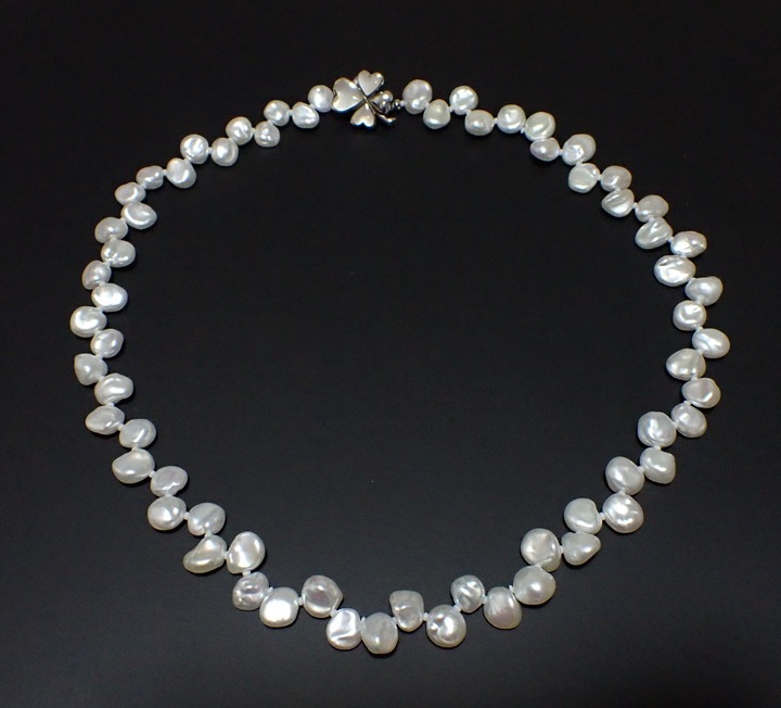 バロック パール ネックレス シルバー 金具 淡水 真珠 ホワイト系 光沢 花びらパール拍卖
