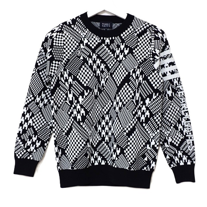 【極美品】PEARLY GATES パーリーゲイツ 長袖 セーター サイズ 0 ニット 黒×白拍卖