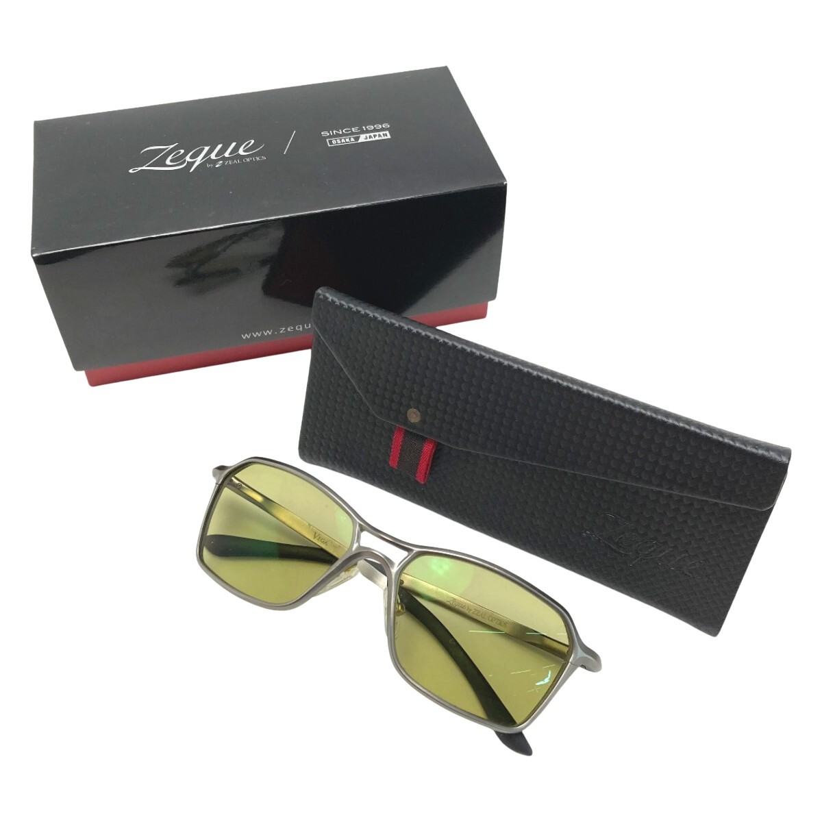 ☆☆ ZEQUE ゼクー 偏光サングラス VEGA ヴェガ F-1827 イーズグリーン 箱・ケース付き やや傷や汚れあり拍卖