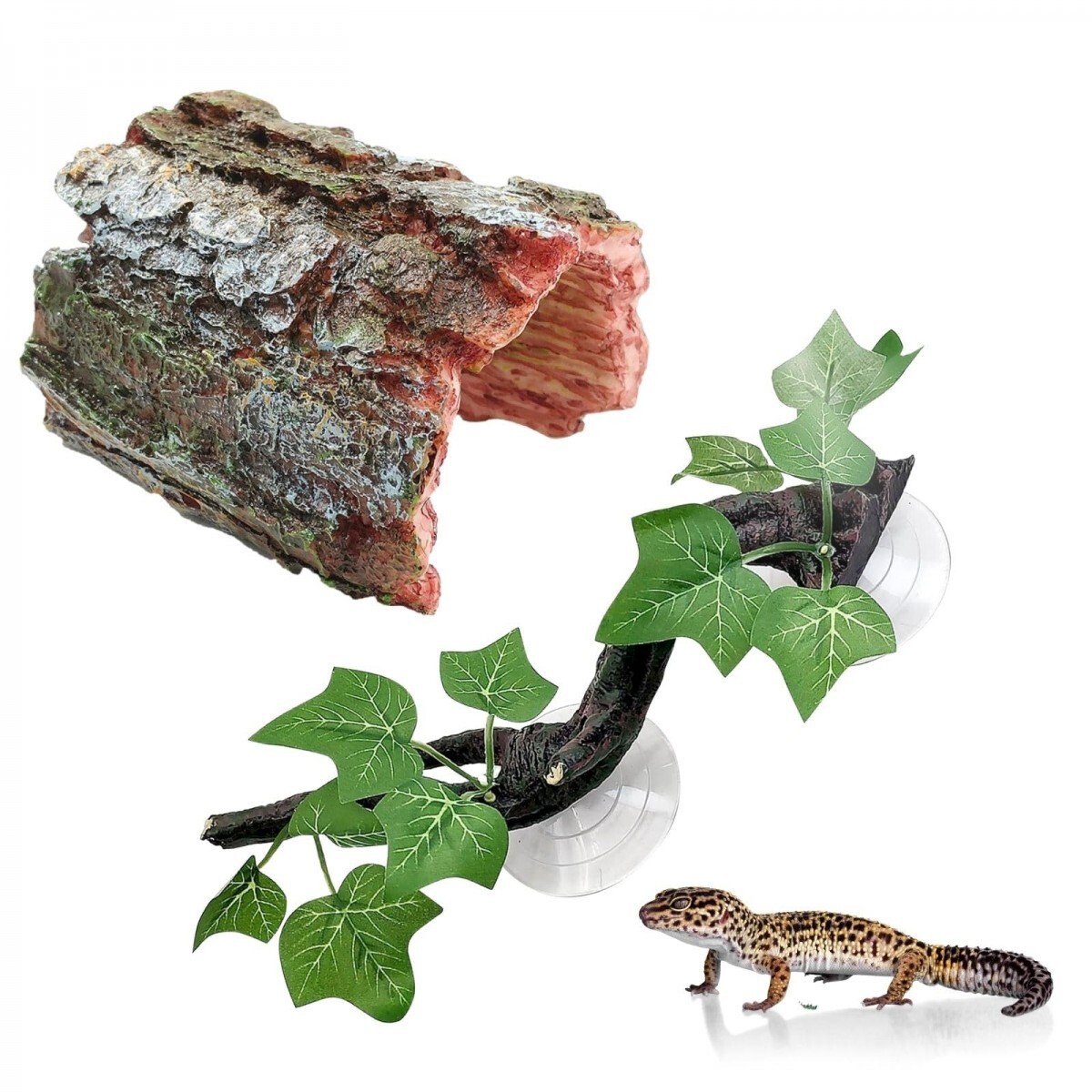 爬虫類 シェルター レオパ トカゲ カナヘビ ヤモリ 隠れ家 流木 登り木 樹皮 トンネル テラリウム セット拍卖