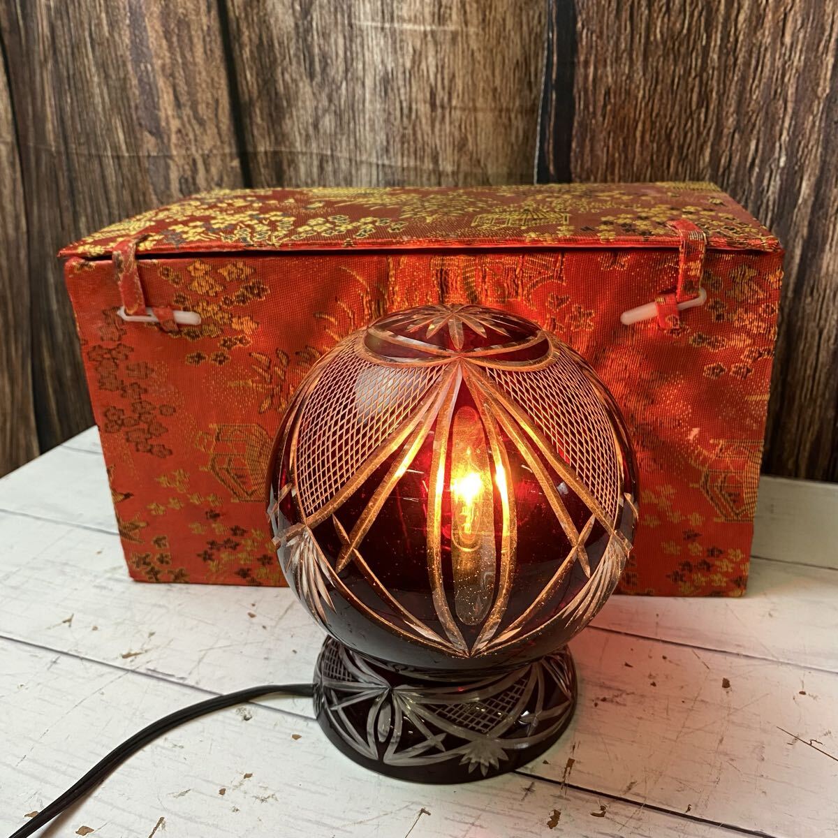 昭和初期骨董 アンティーク 手彫り切子ランプ インテリア 照明 ランプ拍卖