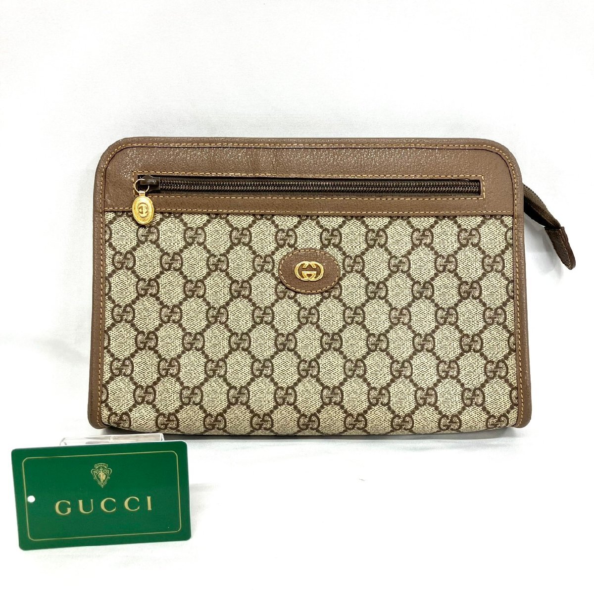 ※※GUCCI グッチ GGスプリーム セカンドバッグ クラッチバッグ 014.122.6063 カード付き レザー PVC ブラウン 茶色系 オールドグッチ ※拍卖