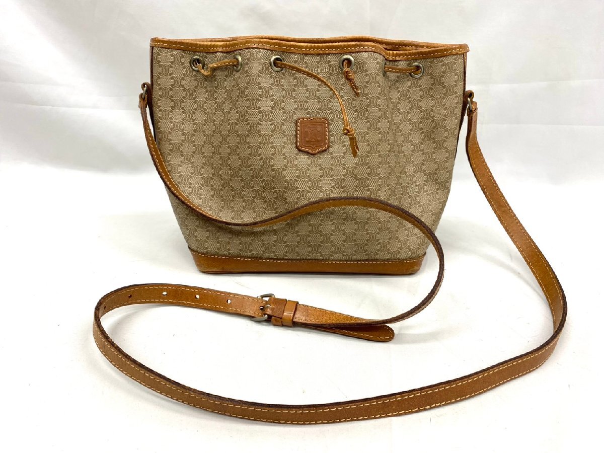 ◇◇ CELINE セリーヌ マカダム柄 巾着バッグ ショルダーバッグ ブラウン系 ヴィンテージ品 ◇◇拍卖