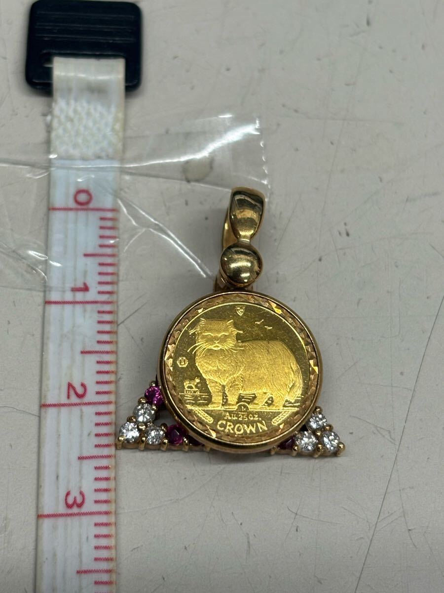 B5447ダイヤモンド0.20ctルビー0.54ct金貨k24ペンダントトップK18拍卖