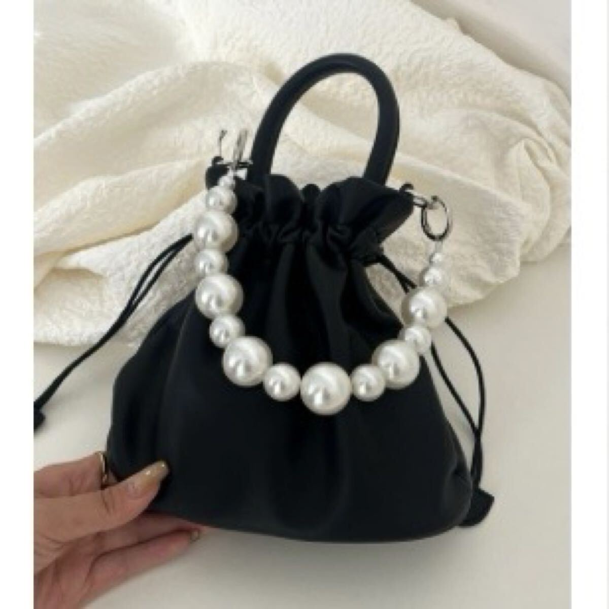 prose verse パールハンドル2way ショルダーバッグ ハンドバッグ ブラック 黒拍卖