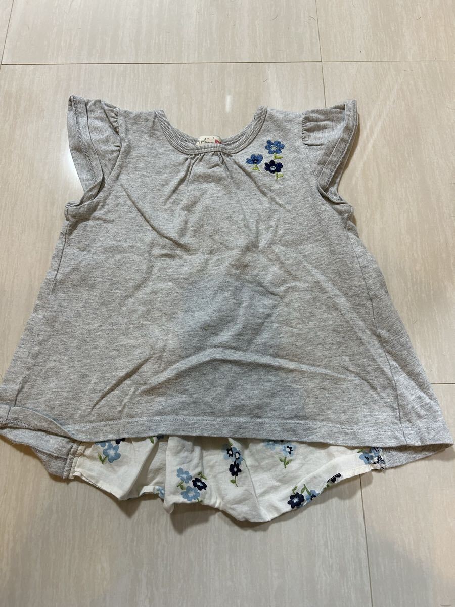 ベビー キッズ トップス グレー 花柄 フリル袖 110cm拍卖