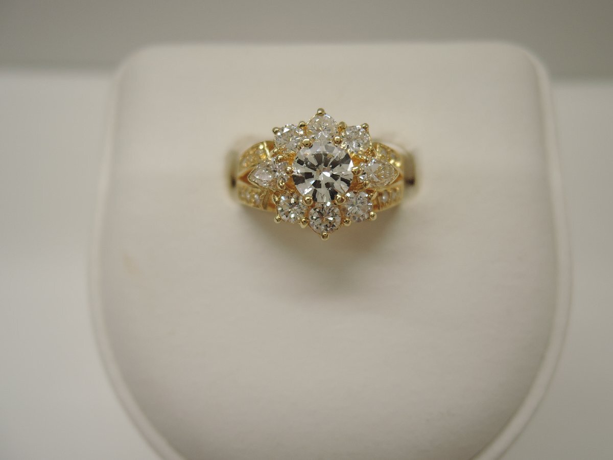 【新品仕上げ済】 K18 ダイア1.07ct 中ダイア0.703ct イエローゴールド リング 指輪 12.5号 ソーティング付 ランクA Diamond NBJ拍卖