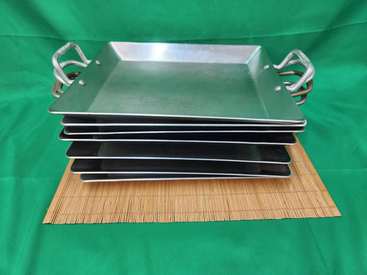 【業務用】アルミ角鍋 取手付き 7枚セット 約33cm×28cm プルコギ鍋 ホルモン鍋 タッカルビ 鉄板 焼肉 韓国料理店 厨房用品 まとめ売り拍卖