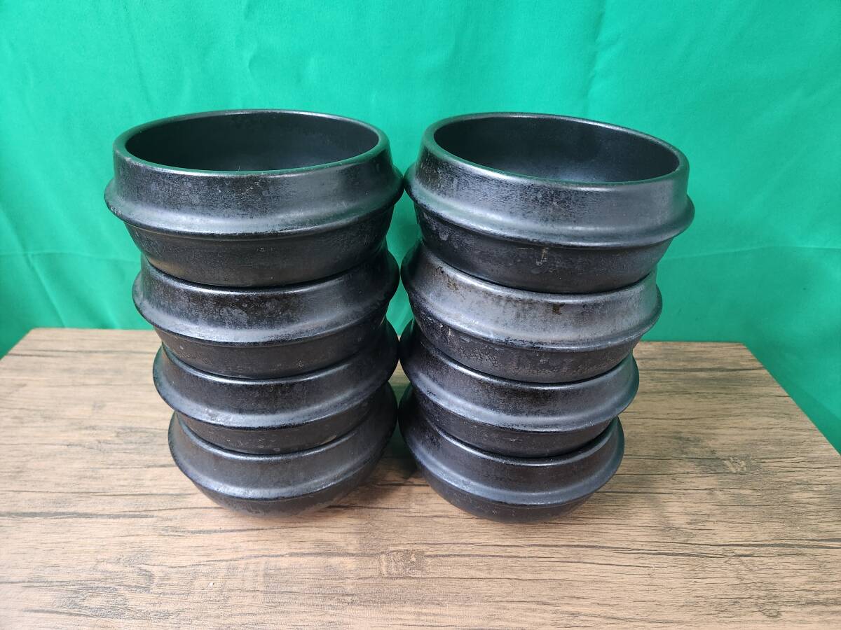 【業務用】韓国トゥッペギ 土鍋 8個セット 黒色 スンドゥブ チゲ 純豆腐 耐熱食器 汚れあり・傷少なめ 100サイズ発送拍卖