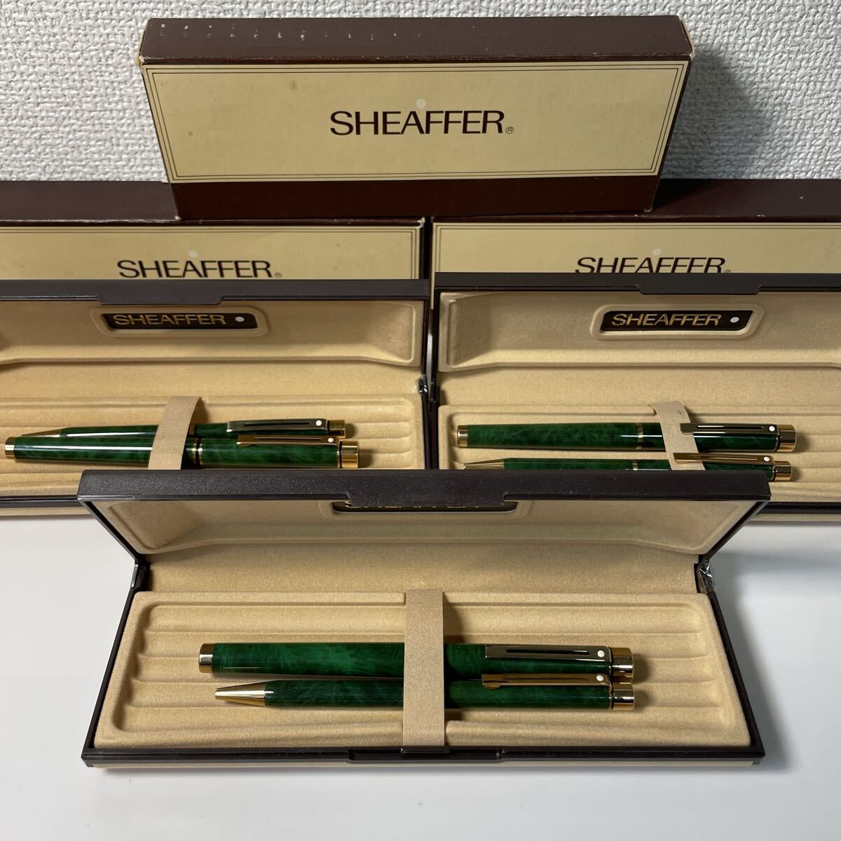 【未使用 訳あり】K14 3セット SHEAFFER 万年筆 シェーファー ボールペン シェーファー ゴールド グリーン 585 おまとめ拍卖