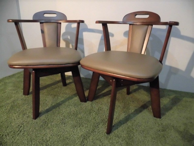 【送料無料】即決【アウトレット・新品】高級回転ダイニングチェア肘付★2脚セット(ダークブラウン)拍卖