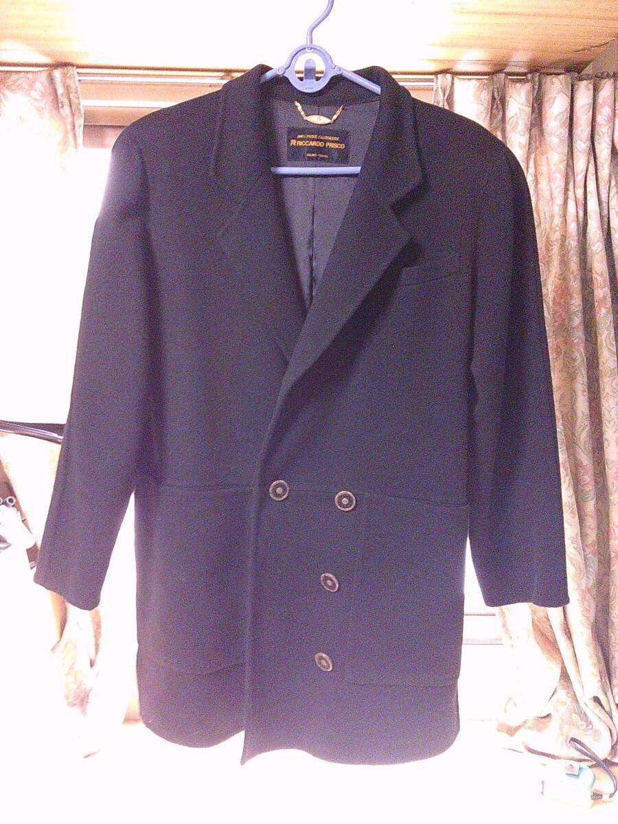 ■ く-928 レディースコート 良品 リカルド プリスコ サイズ:38 ピュアカシミヤ100% カラー:黒系 イタリー製 保管品 外ポケット3拍卖