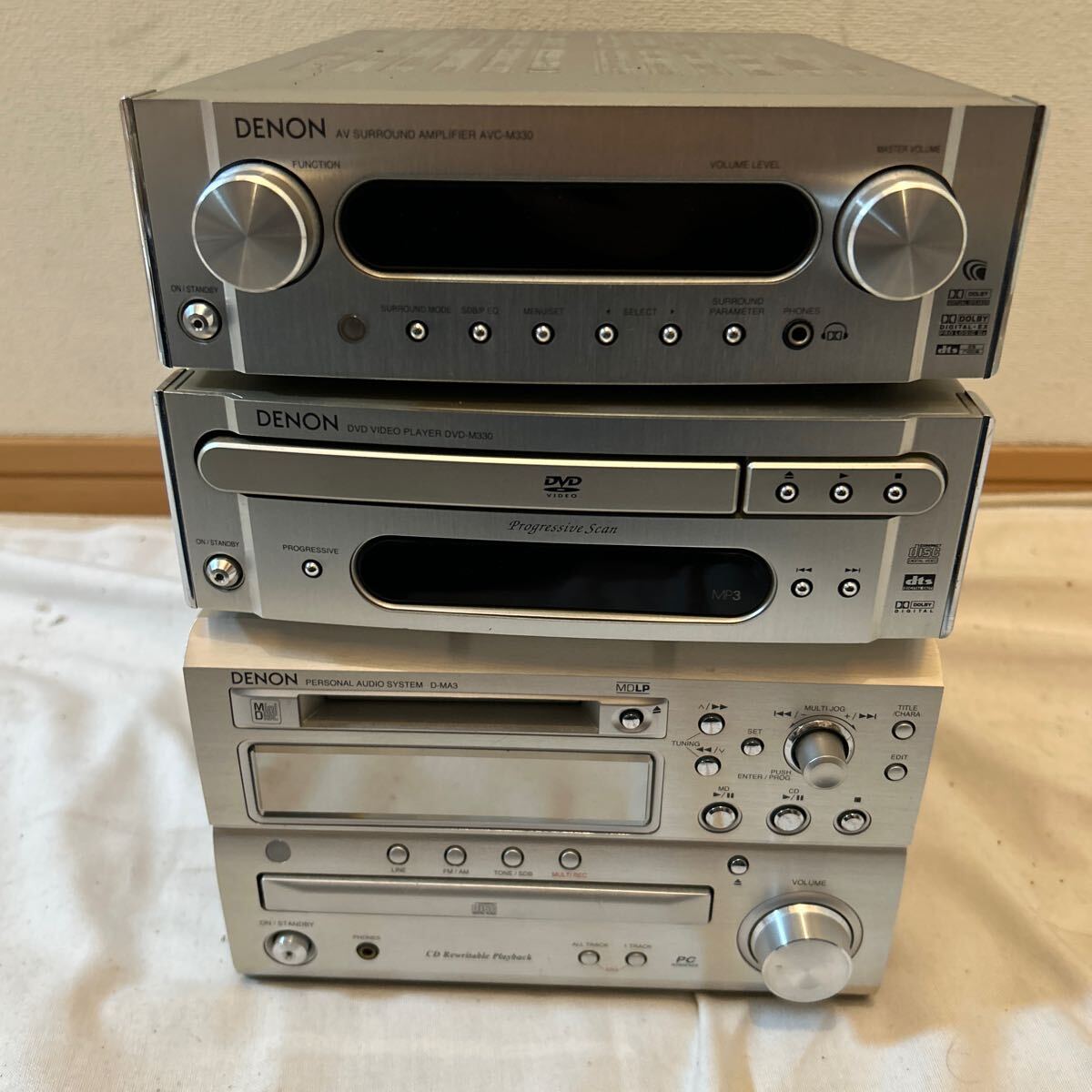 DENON デノン 3点セット AVC-M330 AVアンプ + DVD-M330 DVDプレーヤー + D-MA3 MD/CDレシーバー 動作未確認 ジャンク拍卖