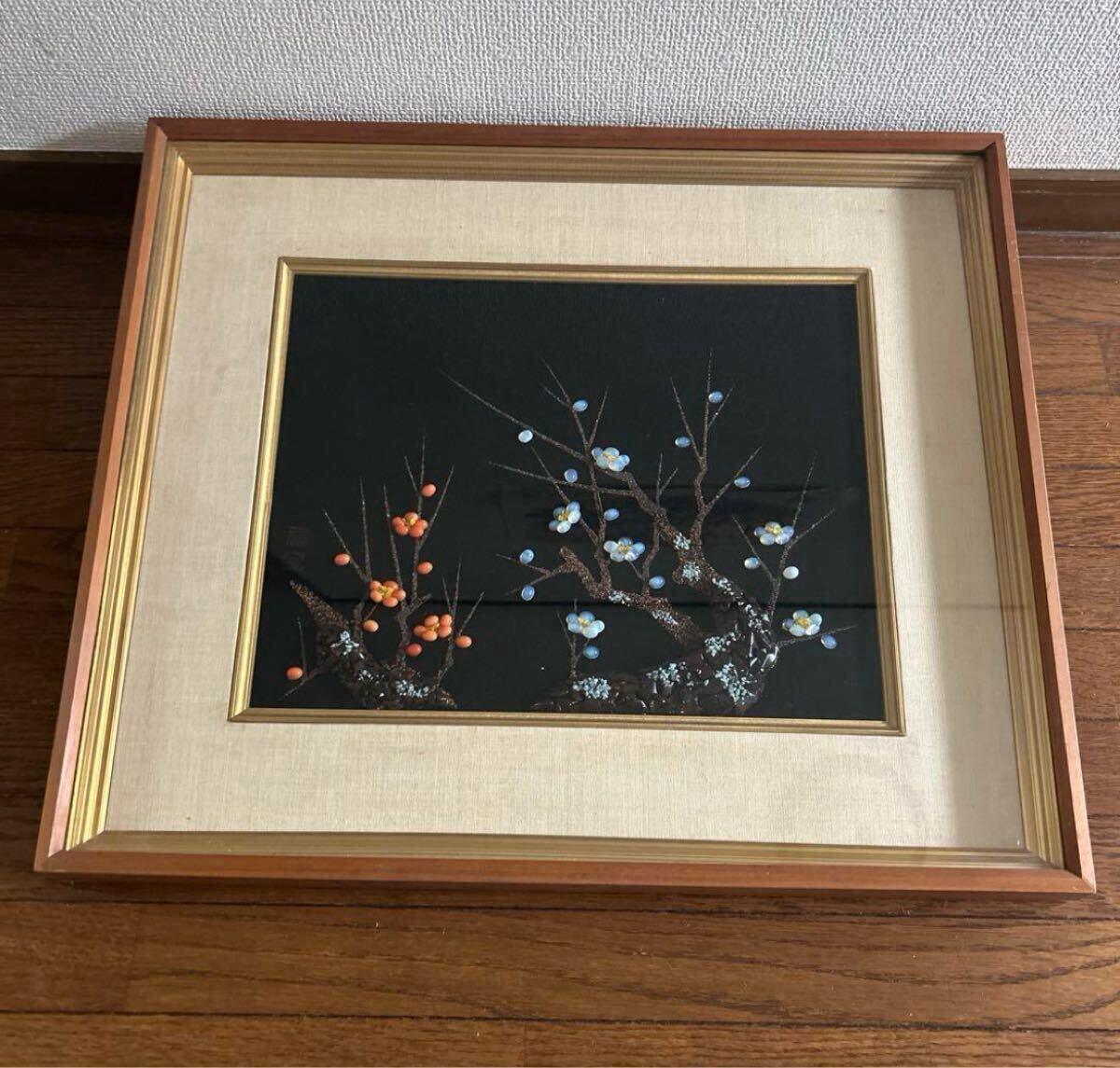 骨董品 福宝 宝石画 梅の花 貴石画 絵画 美術品 アート アンティーク 壁飾り 蔵出し ヴィンテージ インテリア 拍卖