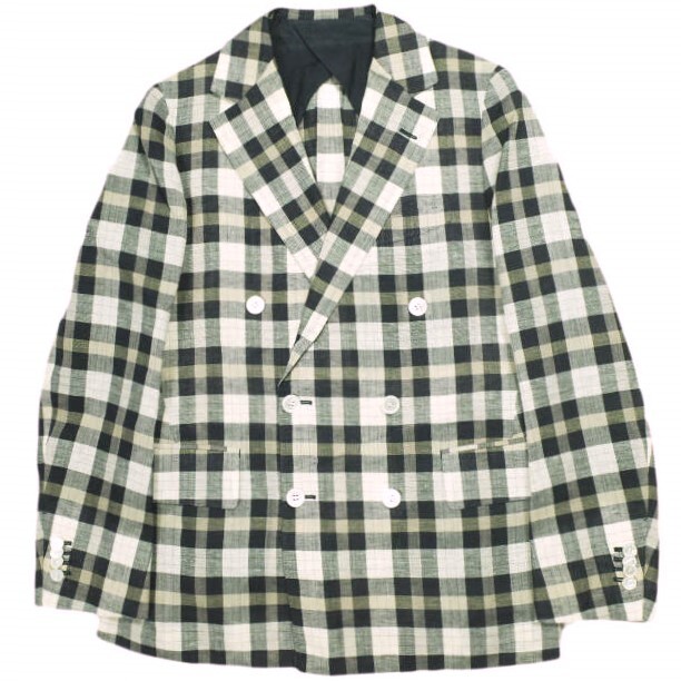 Drawer ドゥロワー 日本製 Loro Piana ネイビータータンテーラードジャケット 6522-299-0567 36 NAVY/BEIGE チェック ダブル 定価154,000円拍卖