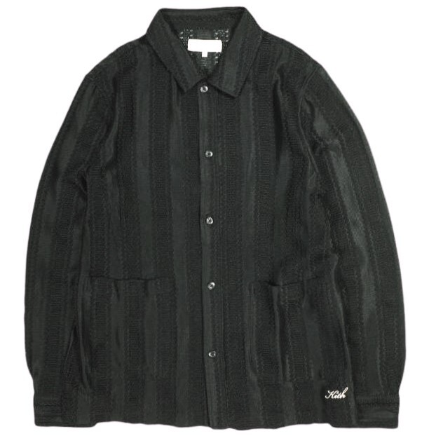 KITH NYC キス 24AW Ladder Lace Boxy Collared Overshirt ラダーレース ボクシーカラー オーバーシャツ 24050060000830 M Black 長袖拍卖