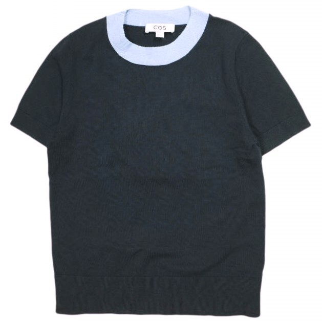 COS コス ハイゲージコットン バイカラークルーネックニット XS NAVY セーター 半袖 H&M トップス g23785拍卖