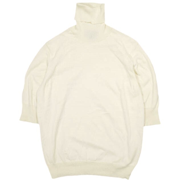 Drawer ドゥロワー 18G 5分袖 タートルネックニット 6518-106-0782 1 ベージュ セーター コットンシルク ハイゲージ 定価49,500円 g23682拍卖