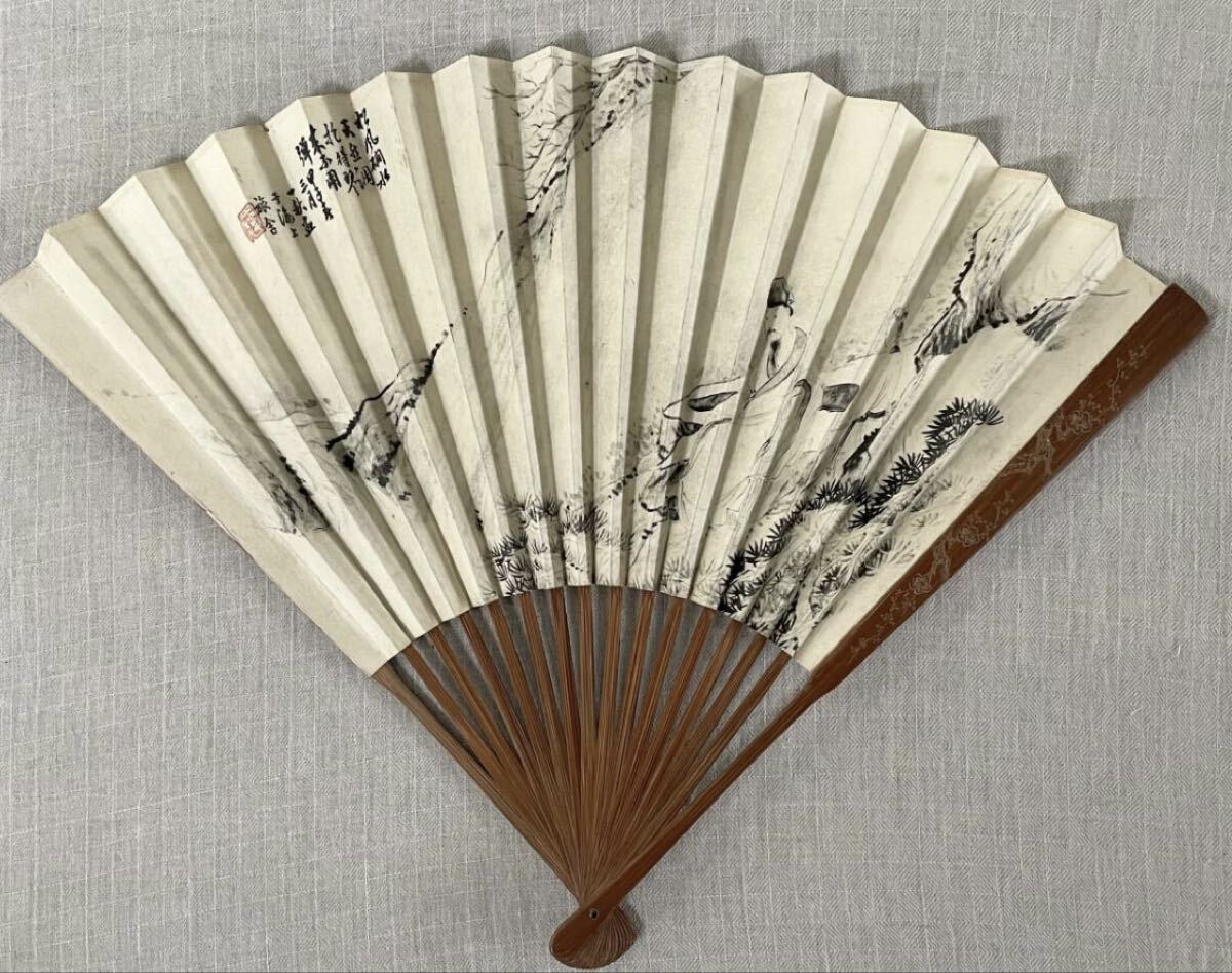 唐物 中国近代書画家 扇面(両面) 銘有 人物・詩文 /一秋画/蒋確書/検索:中国古美術 古玩珍蔵 書画 扇子拍卖