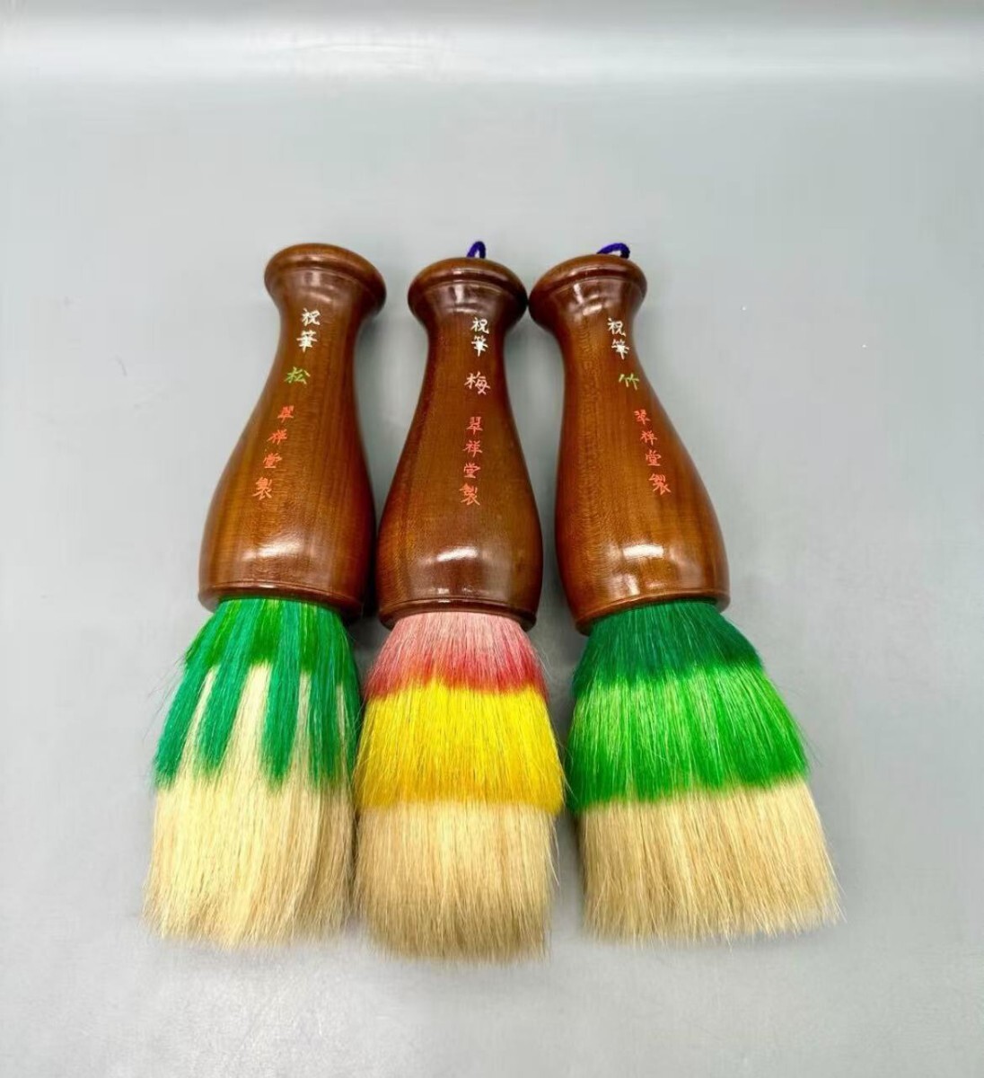 3点セット 祝筆 翠祥堂製 松梅竹 書道具 筆 直径約5.3cm 高級品 書道具 大筆 検 斑竹大筆 古筆 和筆 湘妃竹毛筆 湘妃竹大筆太筆 拍卖